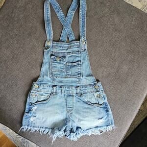 Almost Famous Women's Blue Cotton Juniors Stretch Denim Shortall Size 5